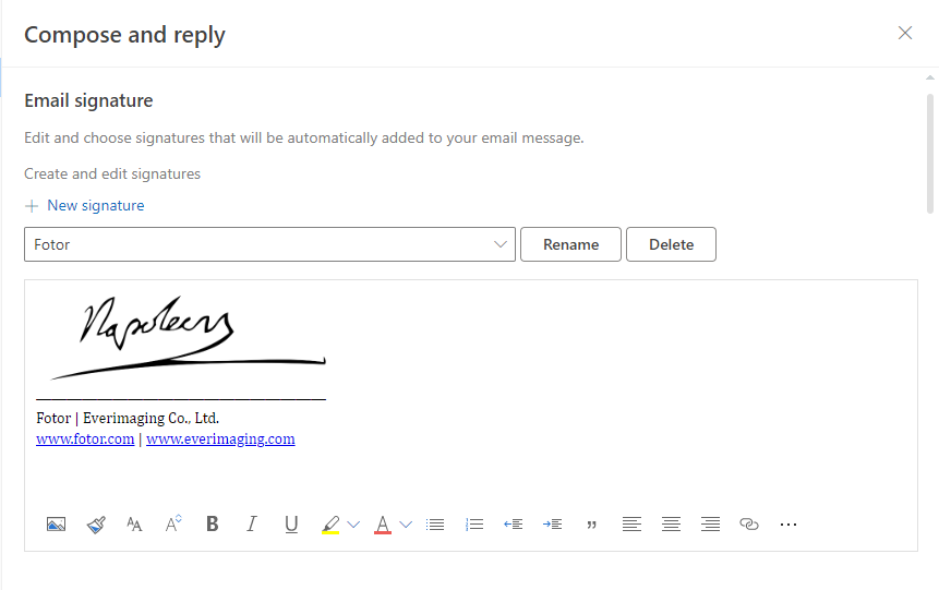 insert a handwritten signature image in Outlook