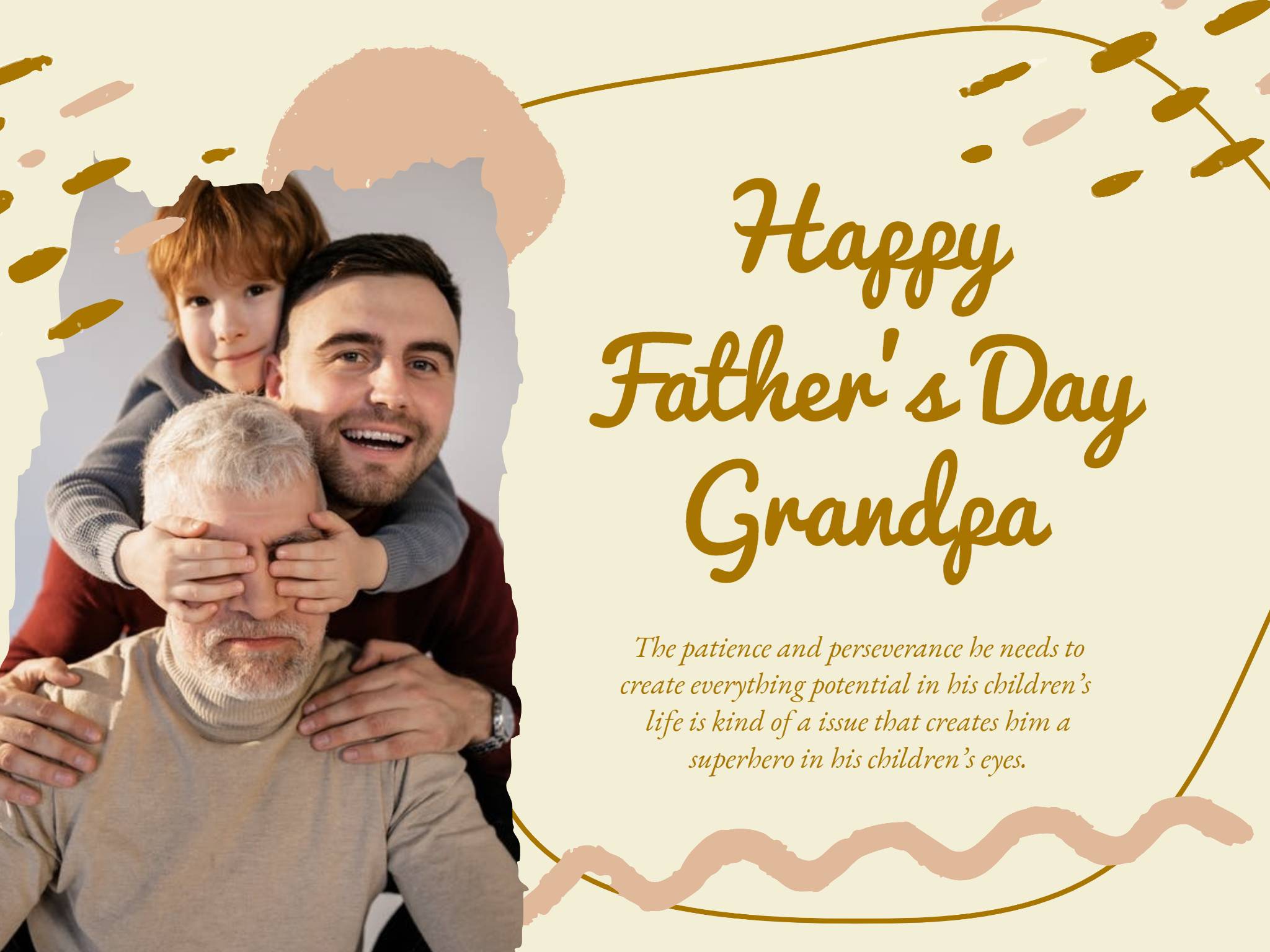 inspirational fathers day message card template of a man a kid and a old man