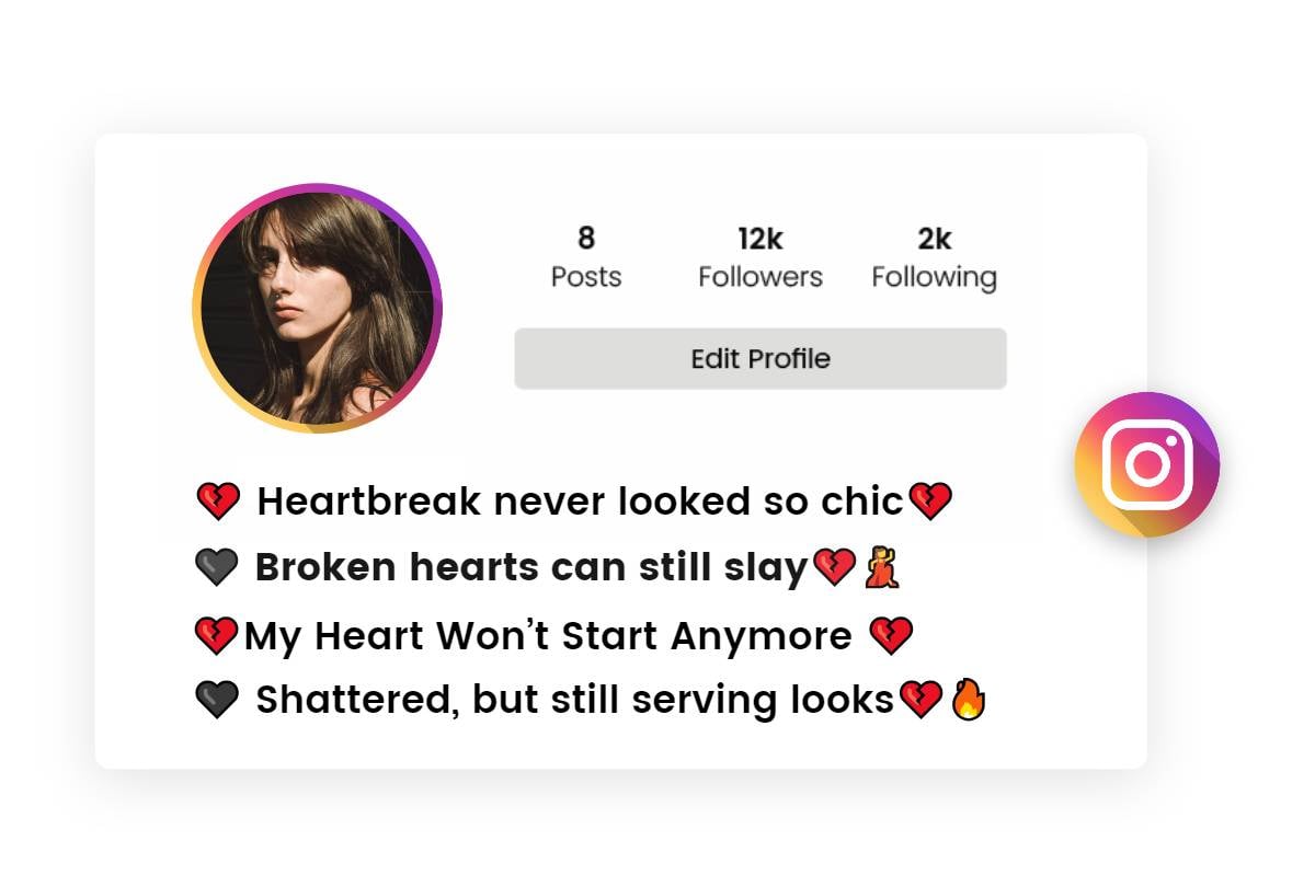 instagram bio broken heart stylish