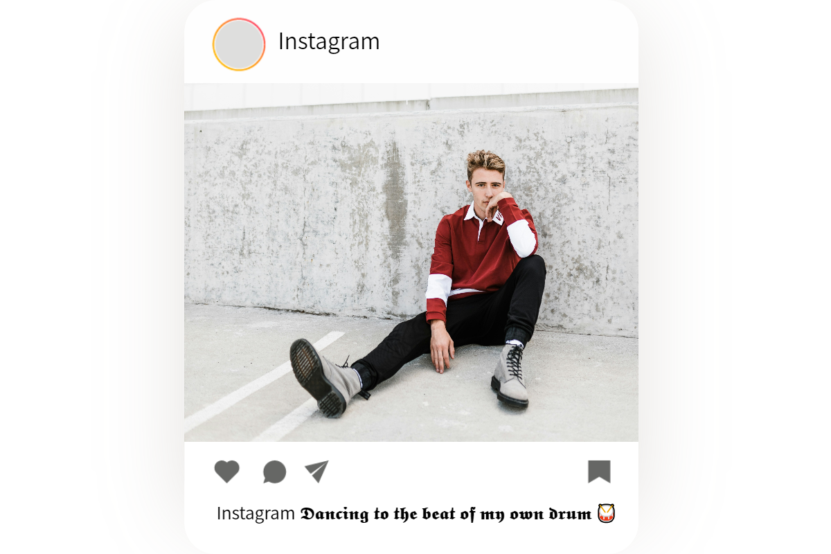 instagram post with unique ig caption for boys with stylish font