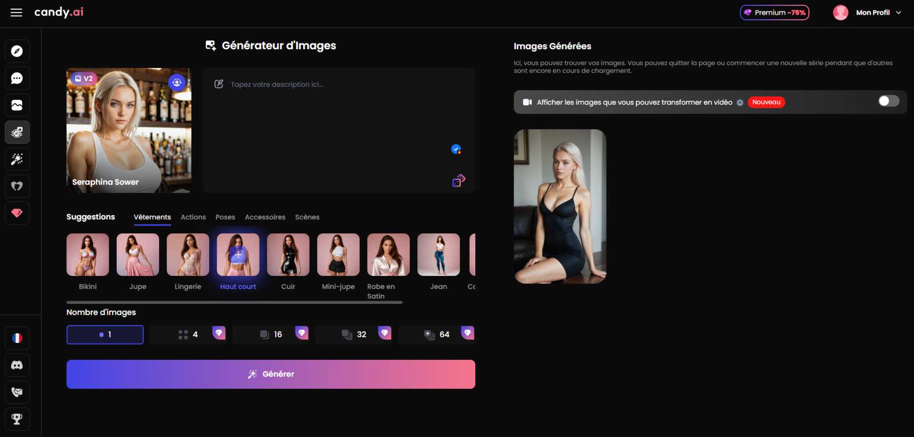 interface conviviale du générateur d'IA Girlfriend de Candy.AI