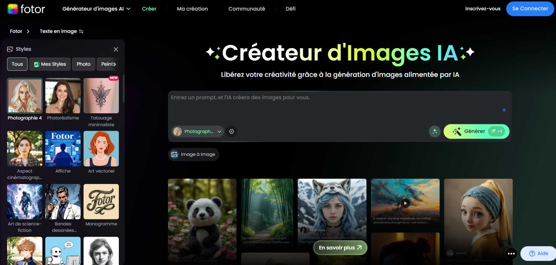 interface conviviale du générateur de petite amie IA de Fotor