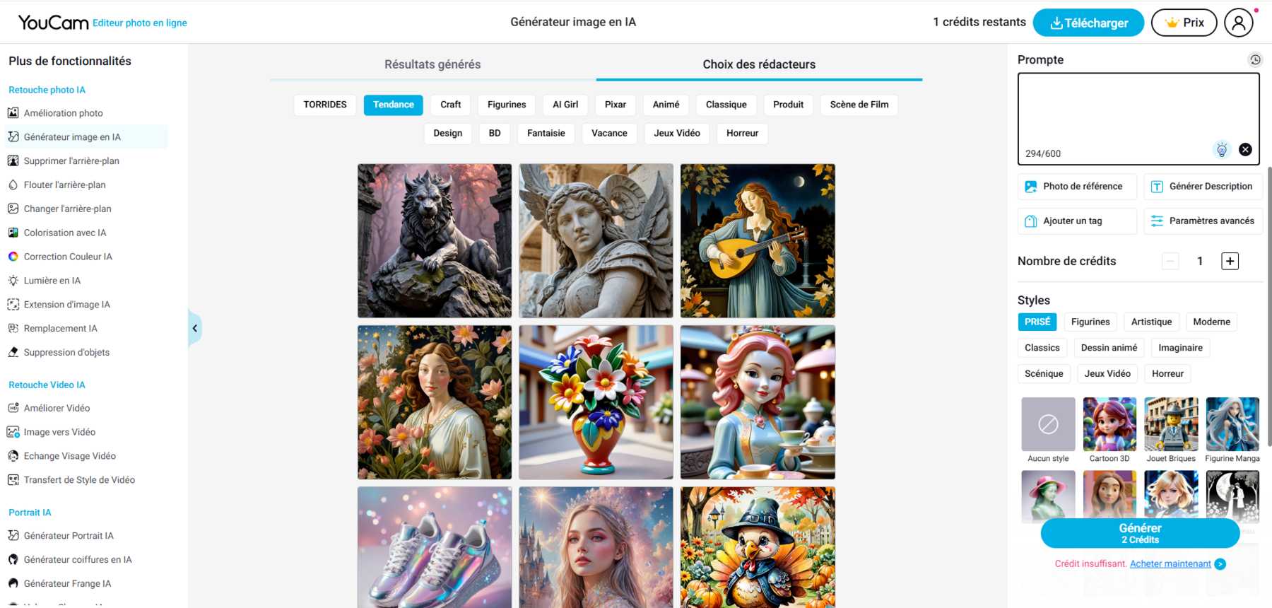 interface conviviale du générateur de petite amie IA virtuelle de YouCam