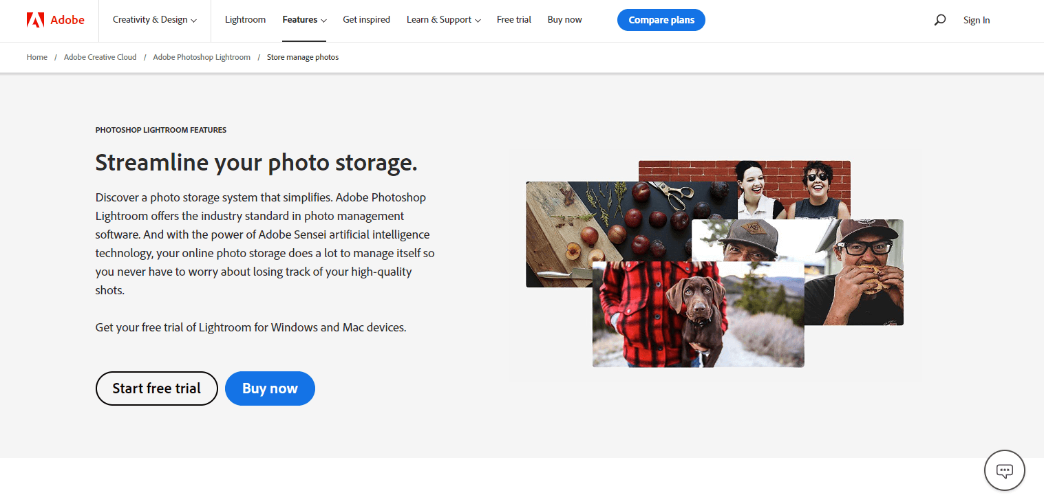 landing page of Adobe Lightroom