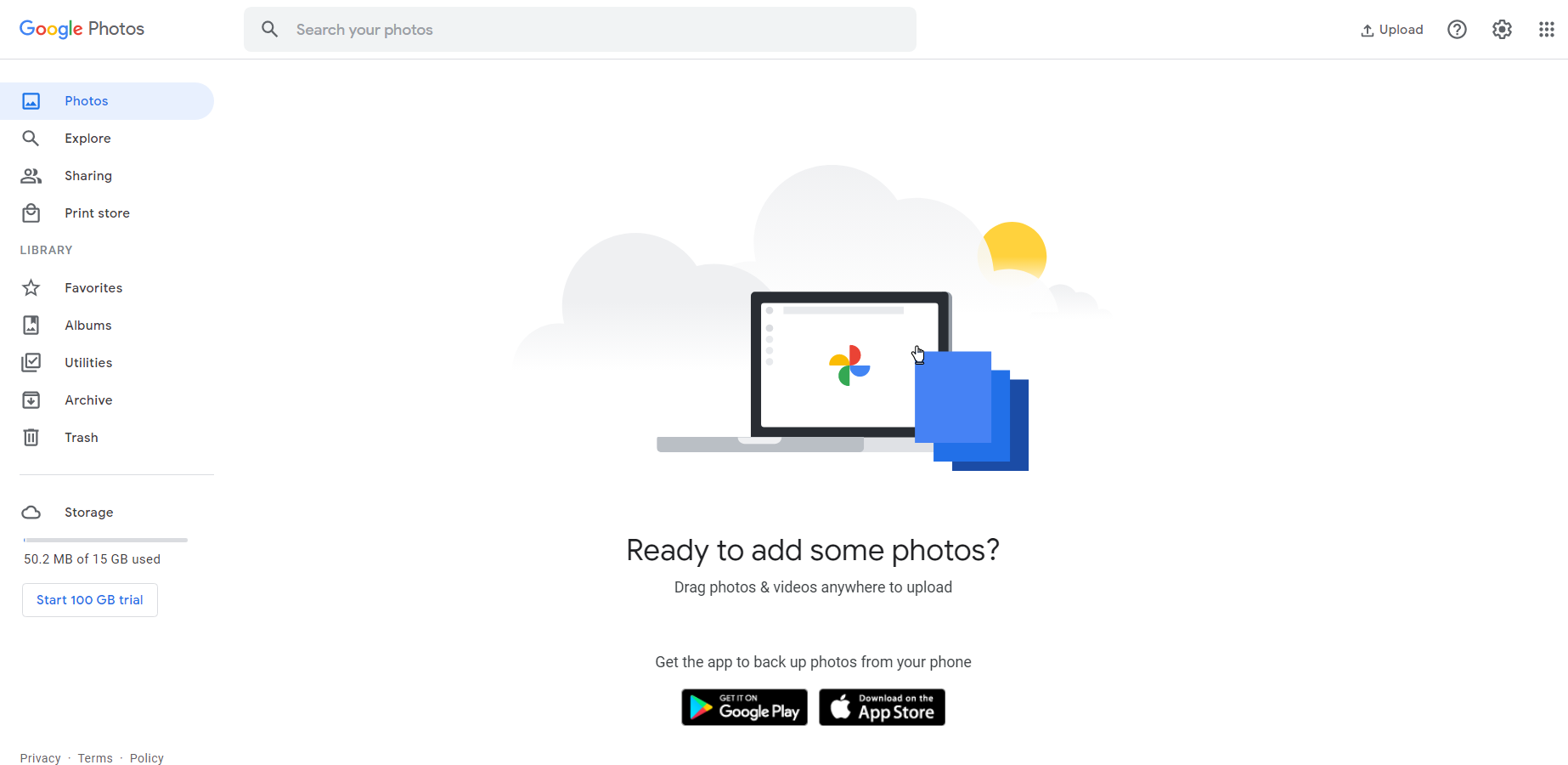 landing page of Google Photos