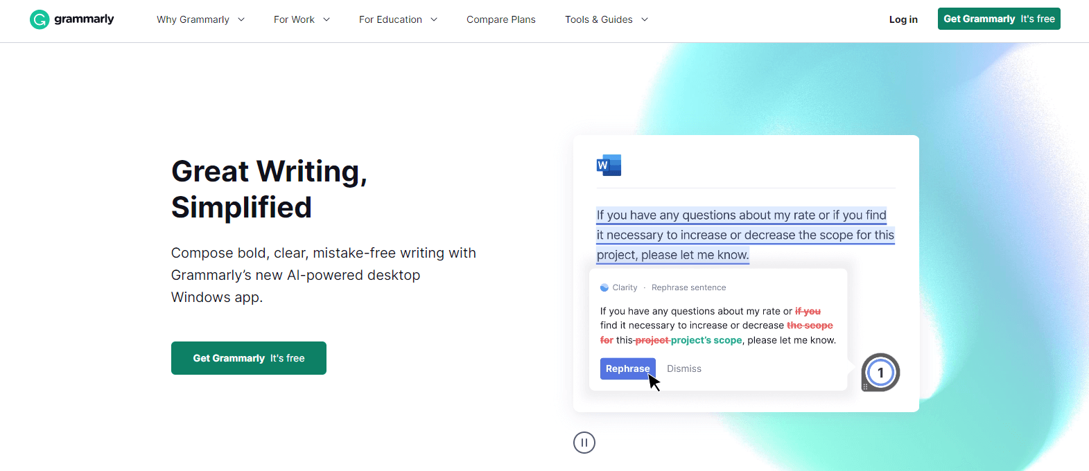 landing page of Grammarly