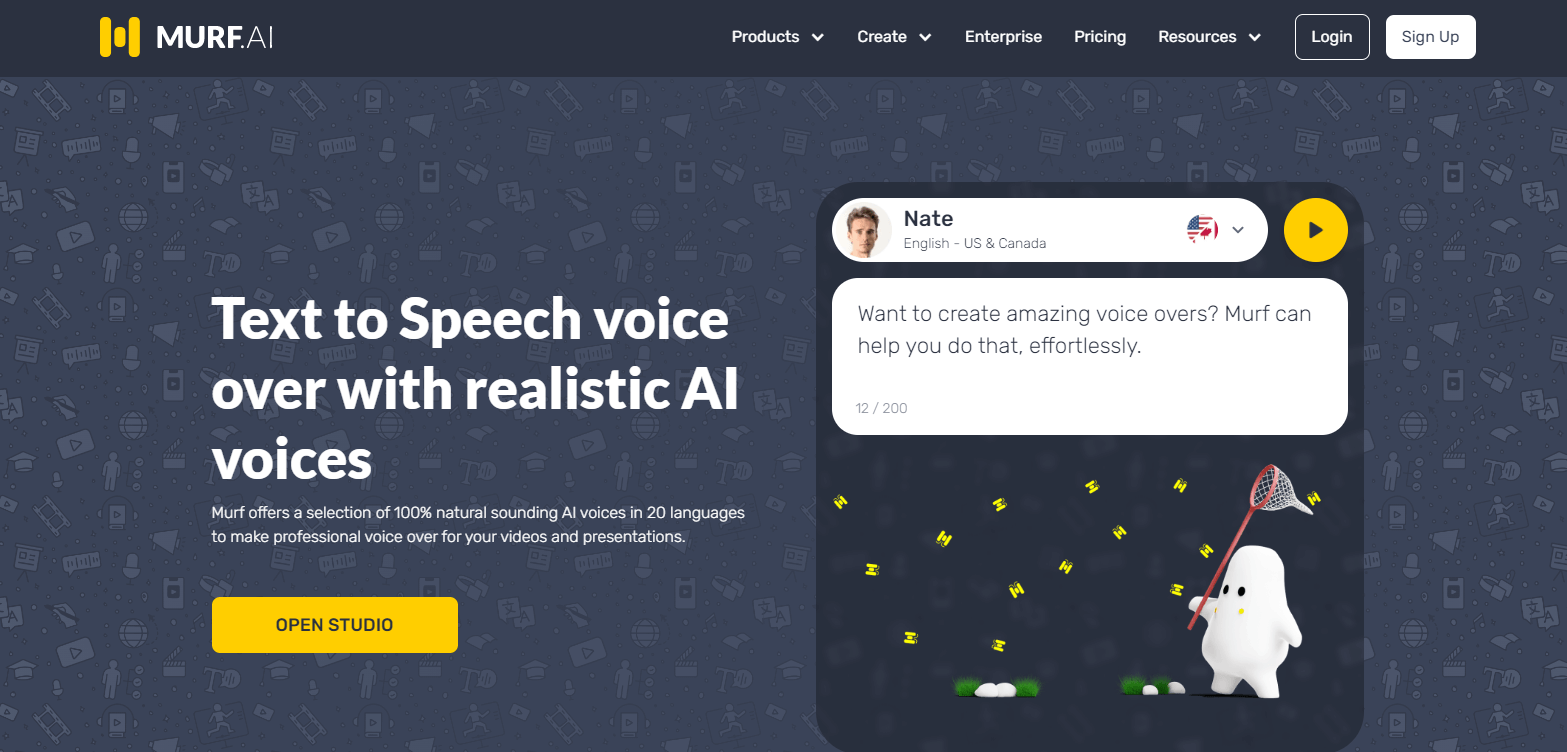 ai voice generator homepage from Murf.ai