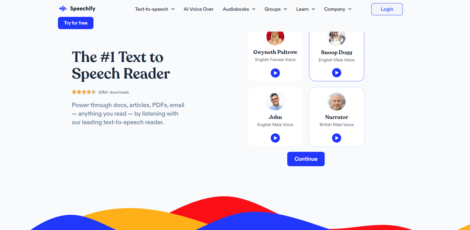 landing page of Speechify