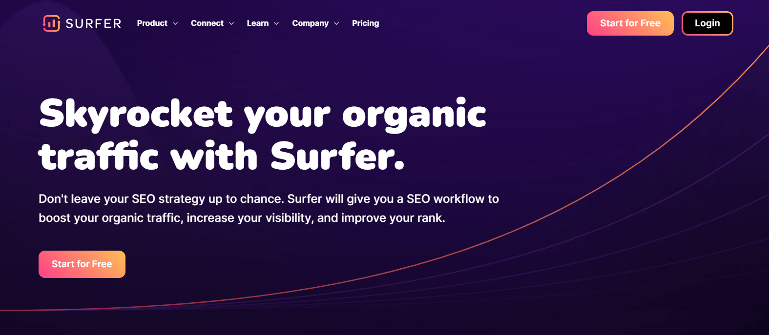 landing page of surfer seo