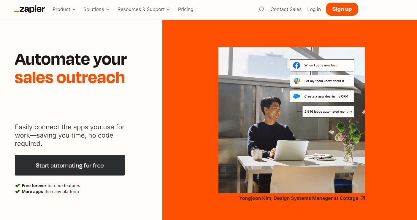 landing page of zapier