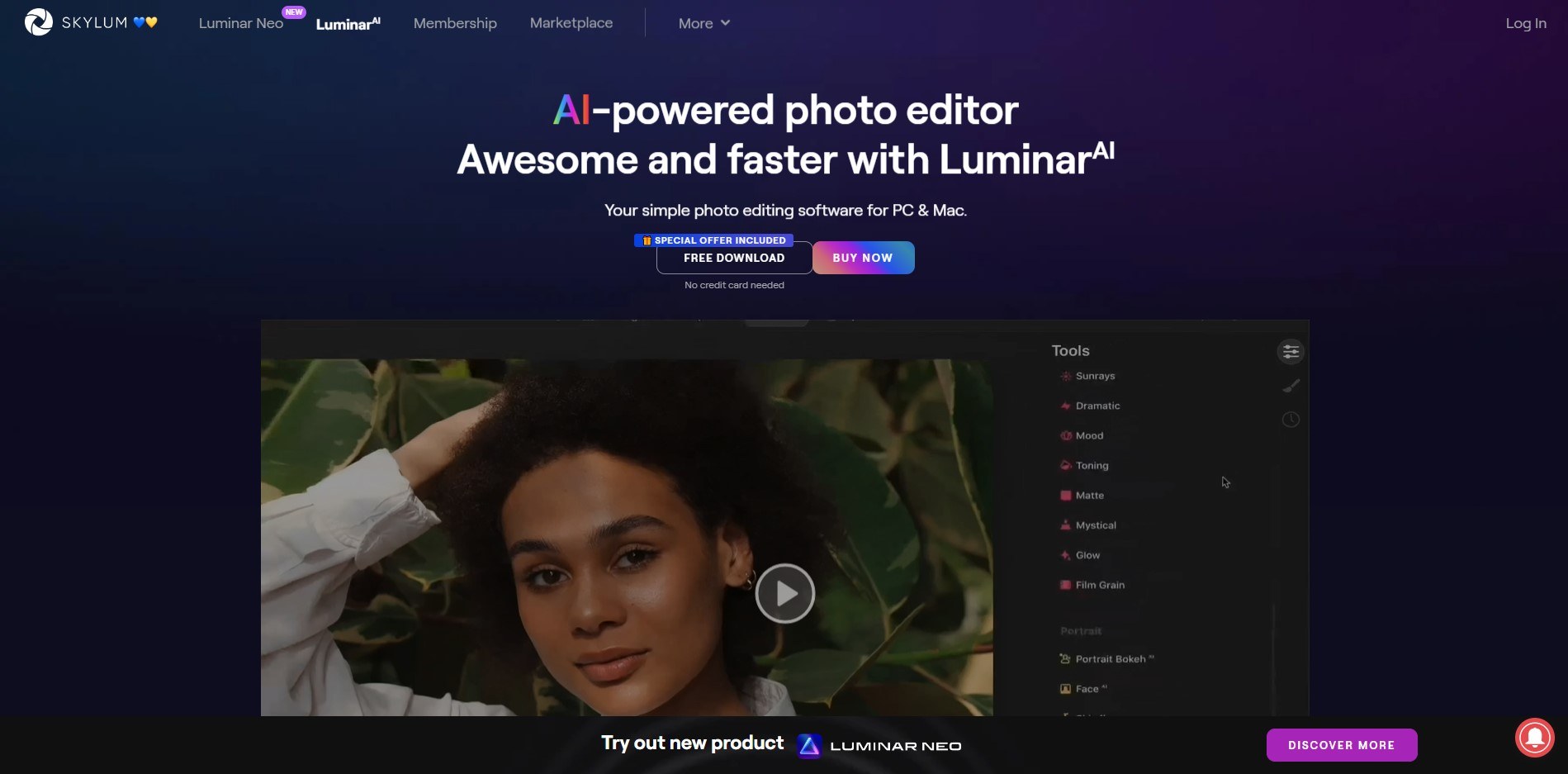 luminar ai home page