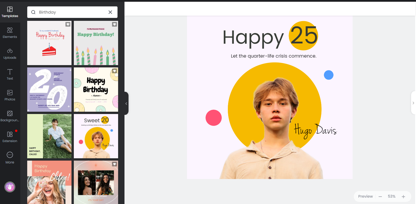 make a happy 25th Instagram birthday post with fotor