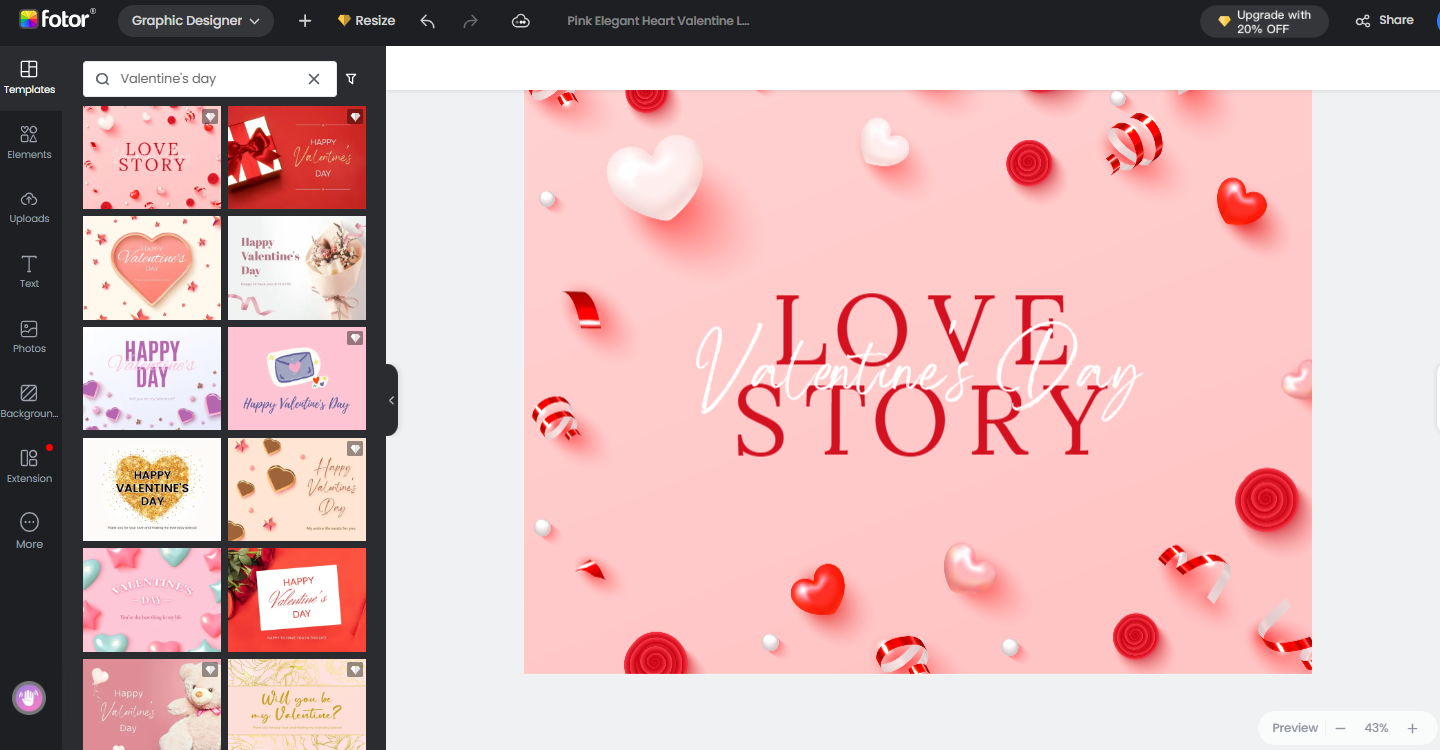 make a pink valentine's day card with Fotor's valentines card maker
