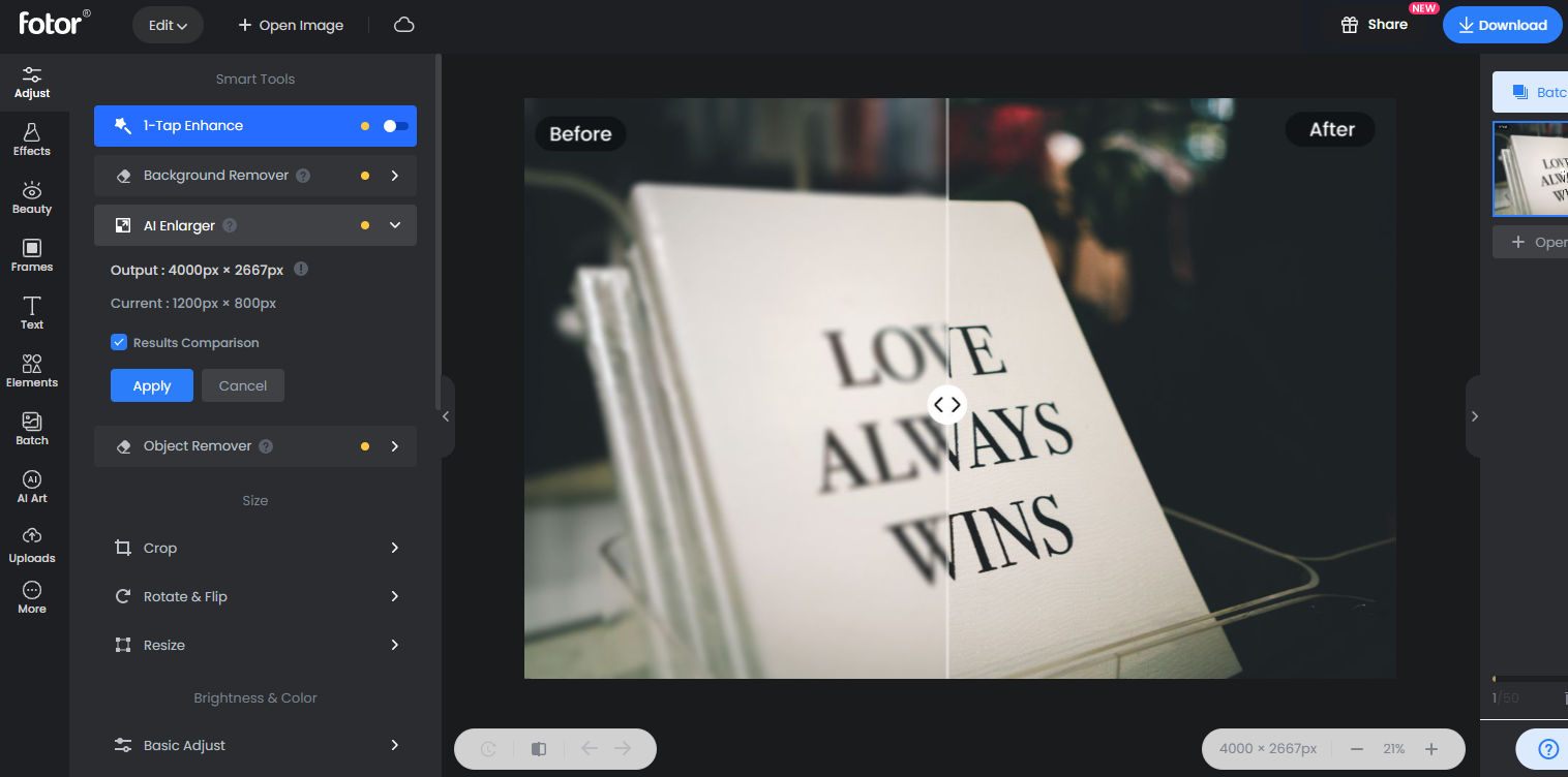 make blurred text in a photo clear with Fotor's ai enlarger tool