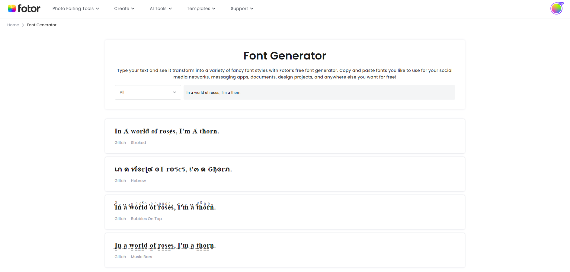 make stylish fonts for instagram bio in fotor online font generator
