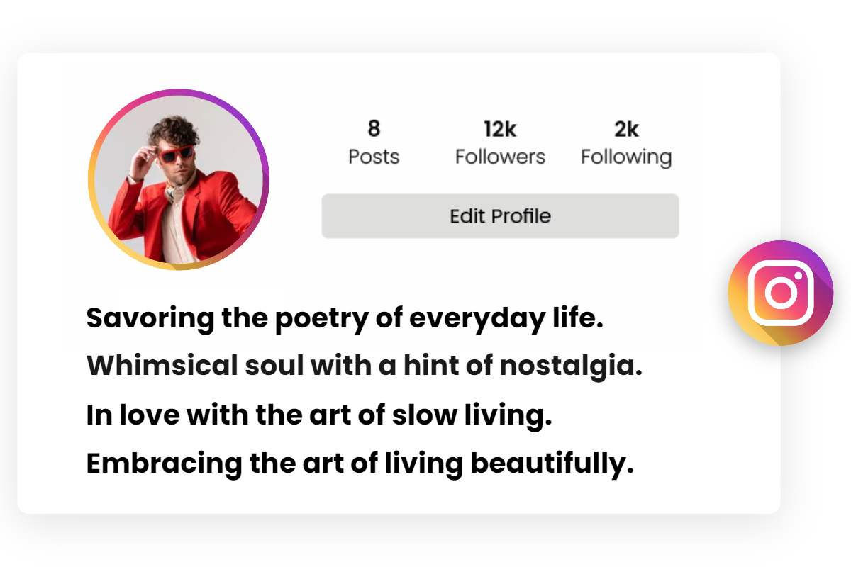 male ins profile page with aesthetic instagram bios