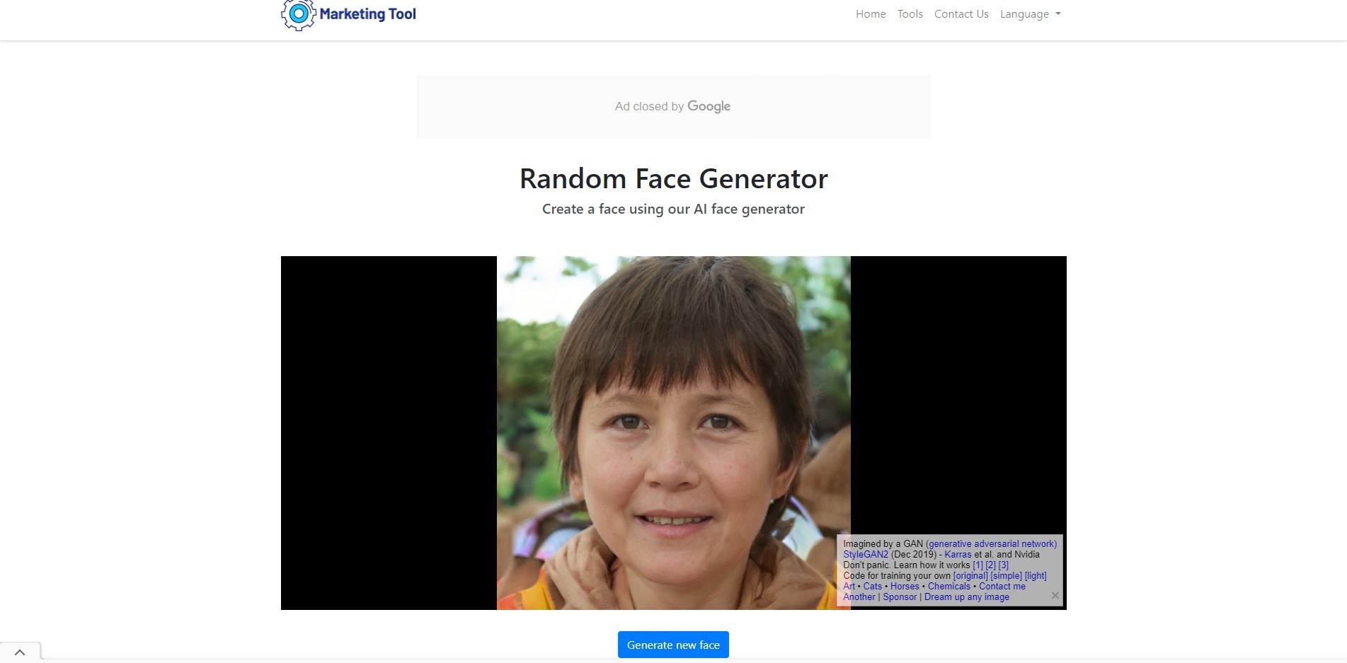 marketing tool ai face generator home page