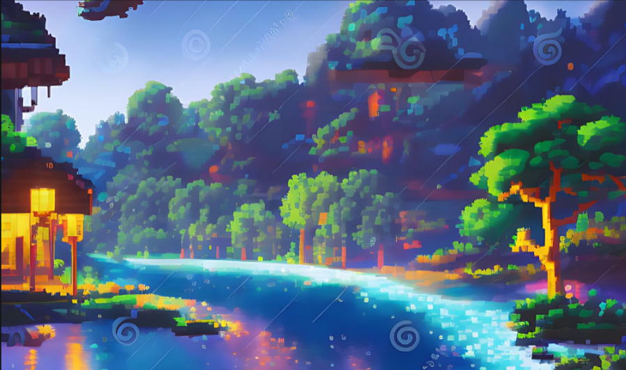 rainy night lake pixel art scenery made in fotor ai pixel art generator