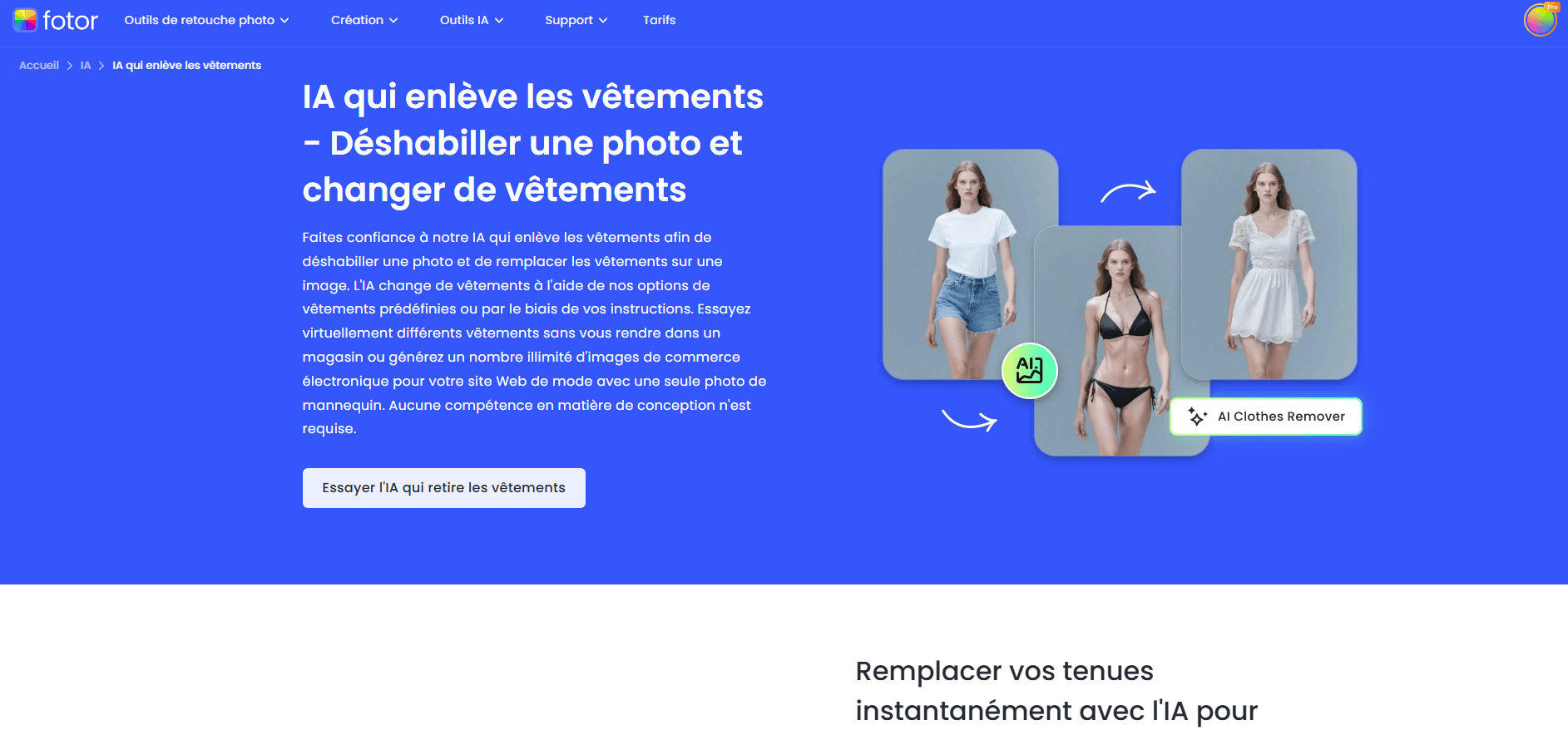 outil IA qui deshabiller une personne gratuitement avec Fotor