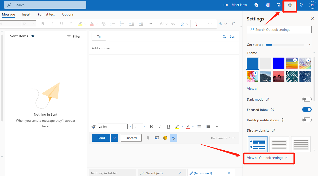 Outlook setting interface