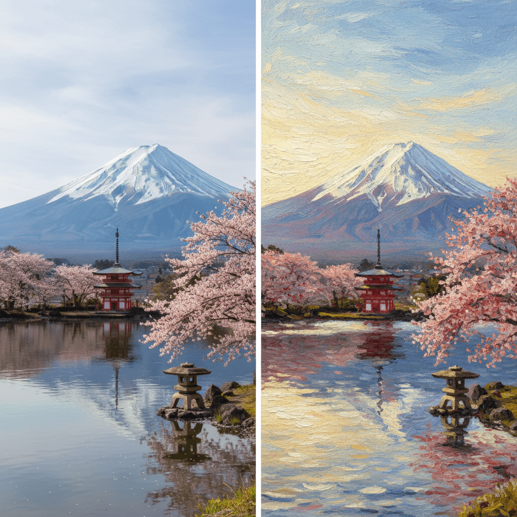 風景写真をイラストにするアプリ無料fotorで桜を変換