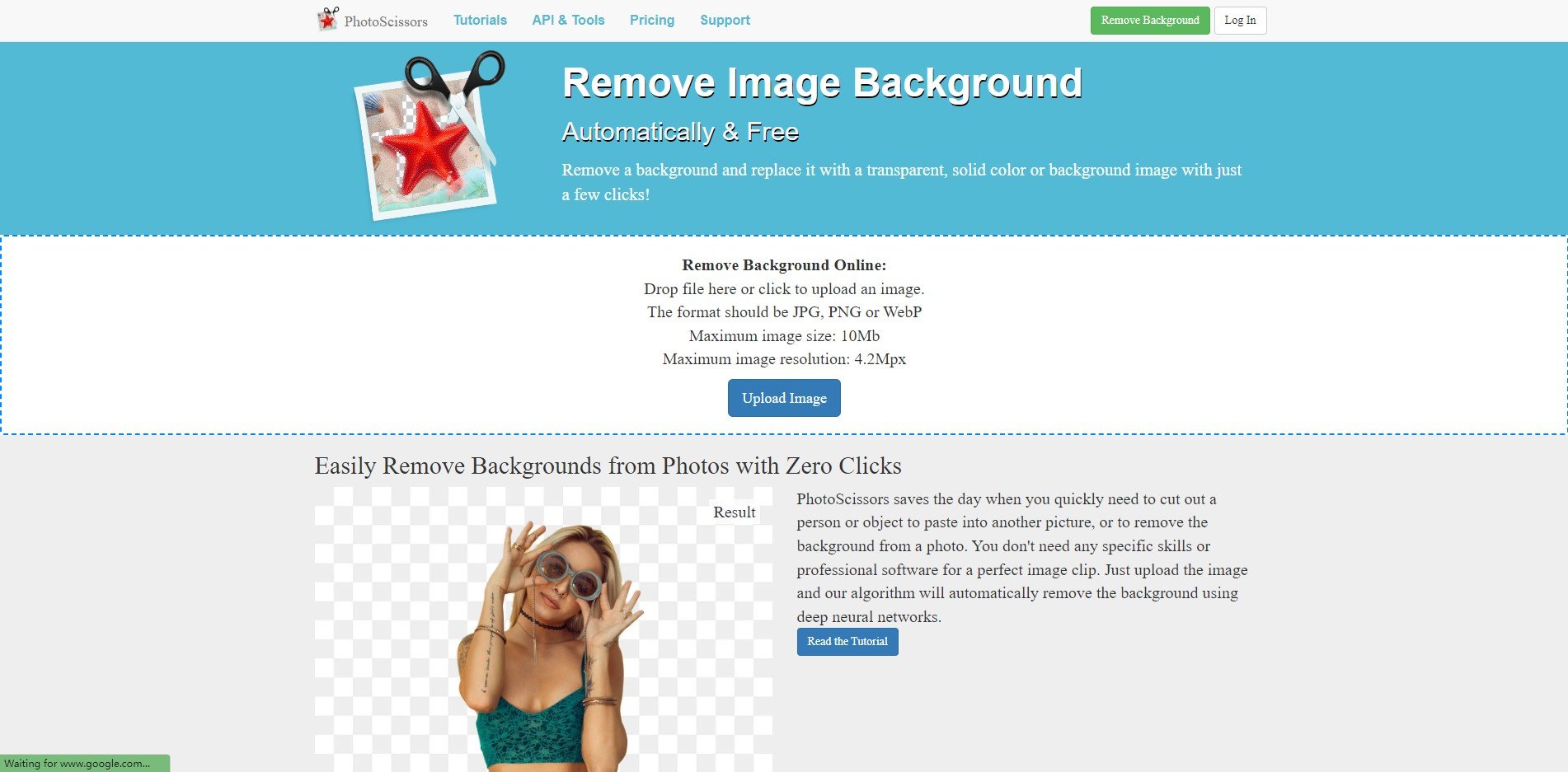 photoscissors background remover page with female sample