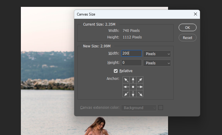 Use Canvas Size to resize an image in Photoshop