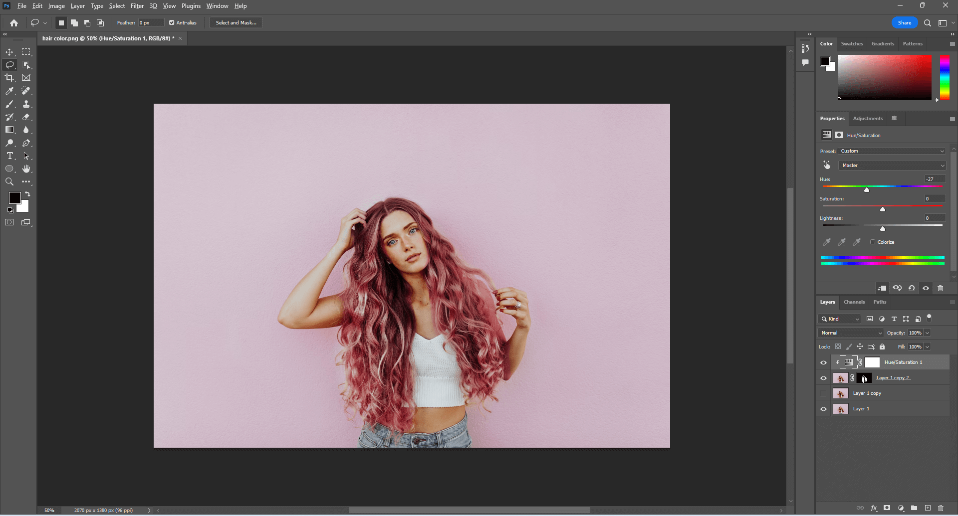Select a new hair color in Photoshop