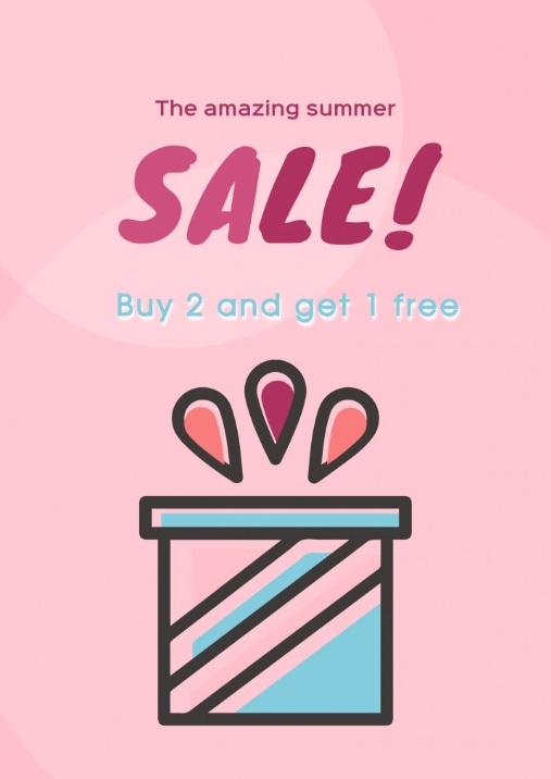 pink cartoon summer sale poster