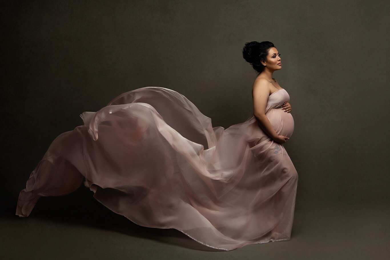 pink pregnant women indoor studio maternity shoot
