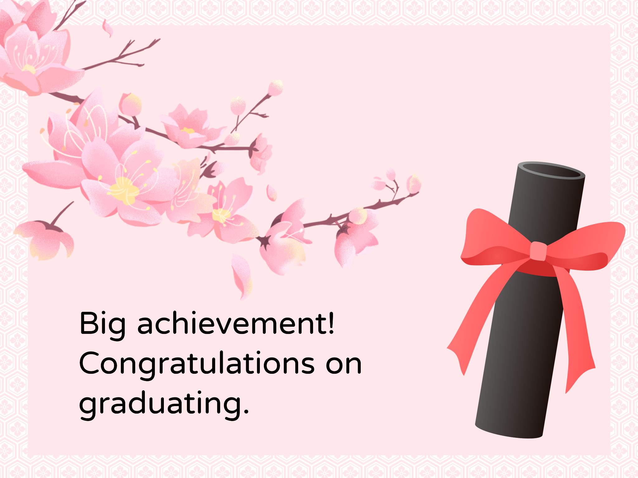 pink sakura graduation card with graduation wishes