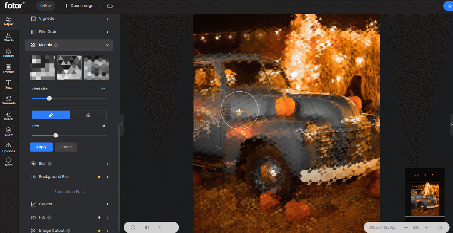pixelate image with fotor's mosaic tool