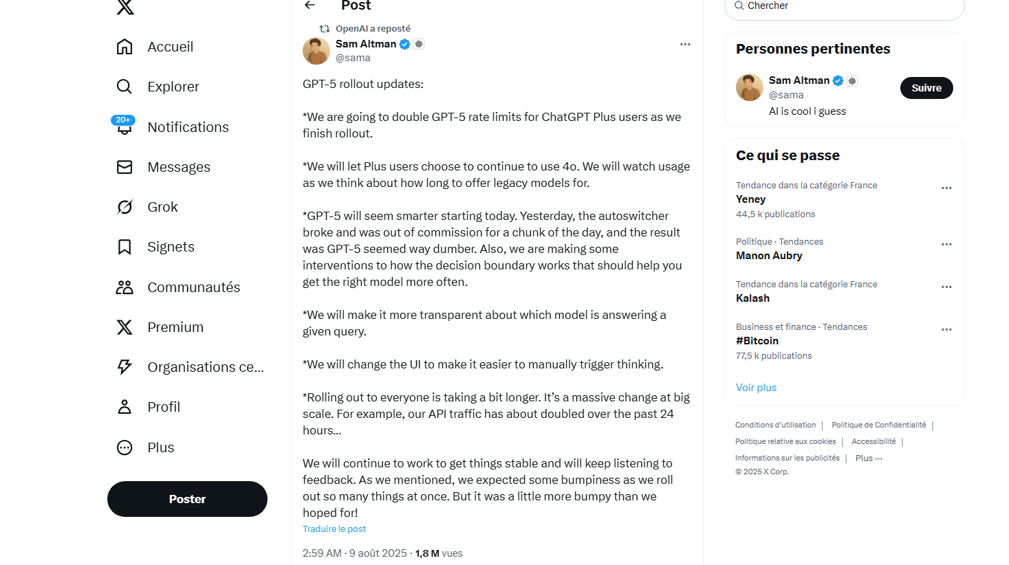 Post von sam altman ueber gpt5