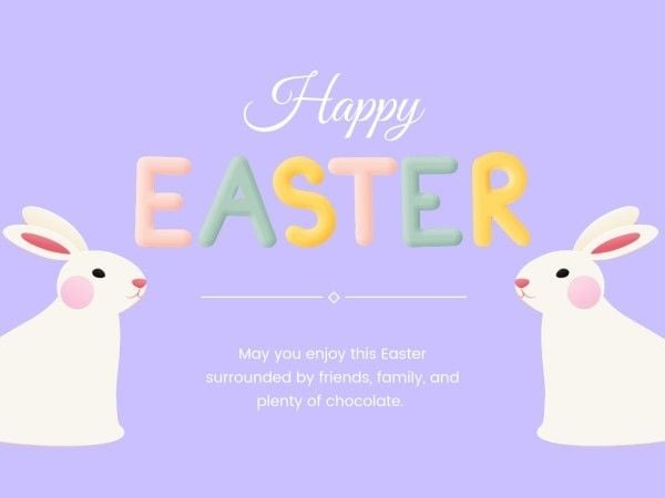 Purple Cartoon Cute Bunny Happy Easter Day Card