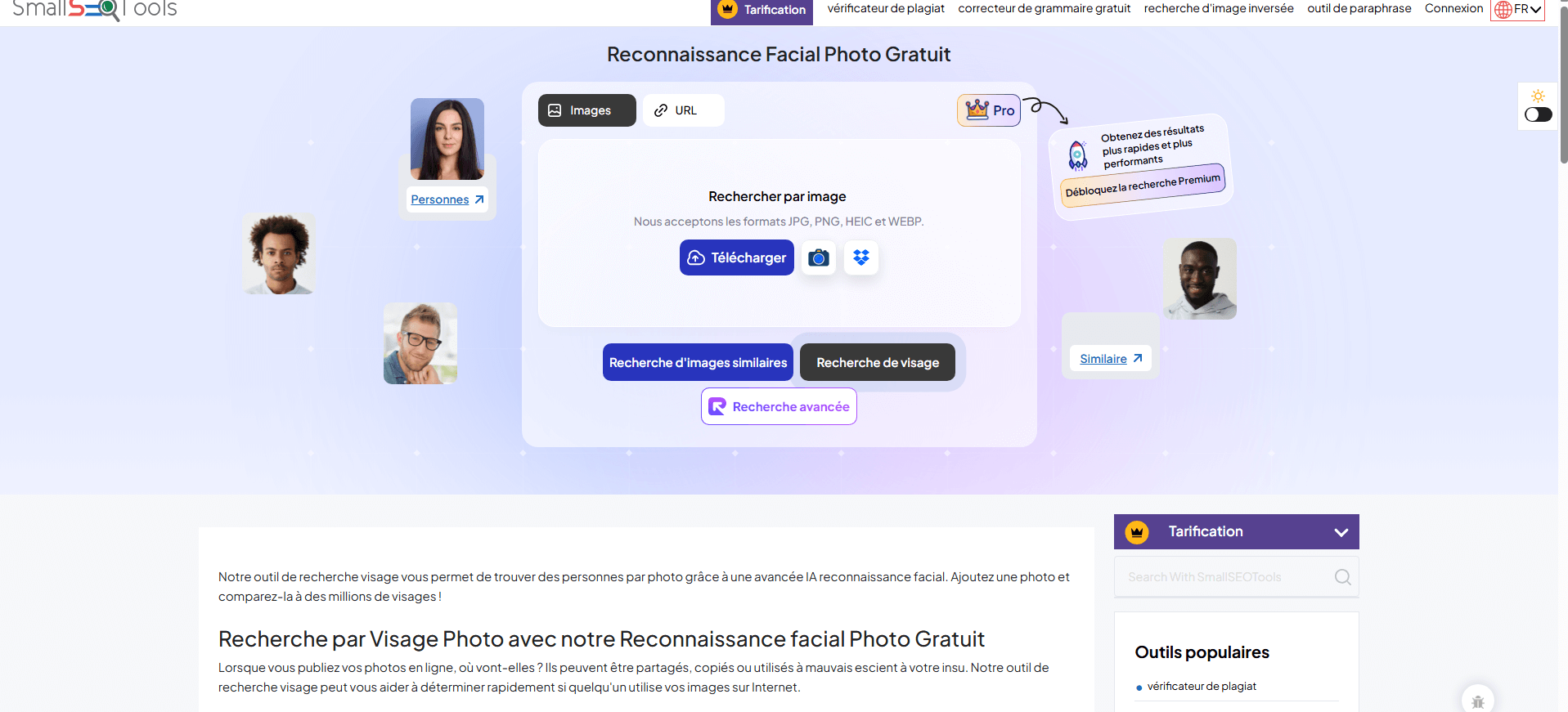 reconnaissance faciale sur photo dans smallseotools