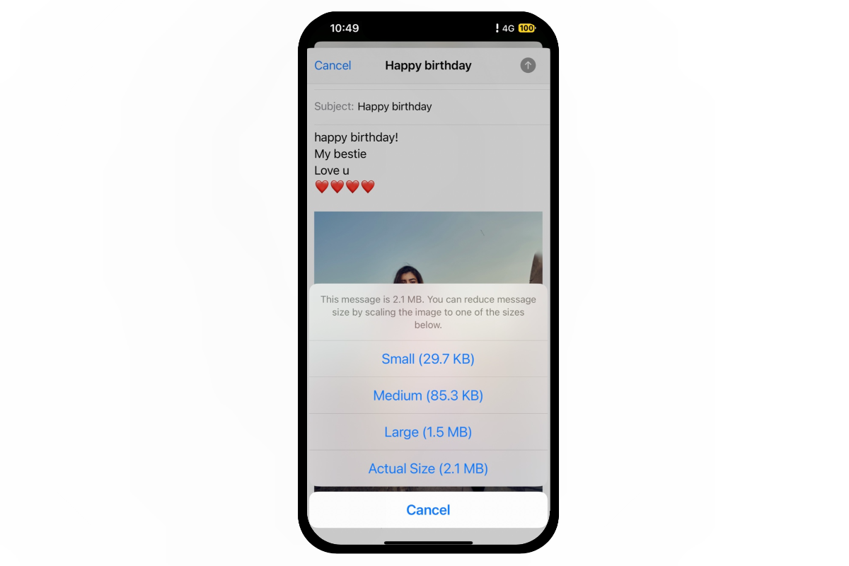 reduce image file size in mail app on iphone