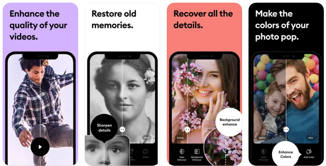 remini ai photo enhancer to restore old photo app page