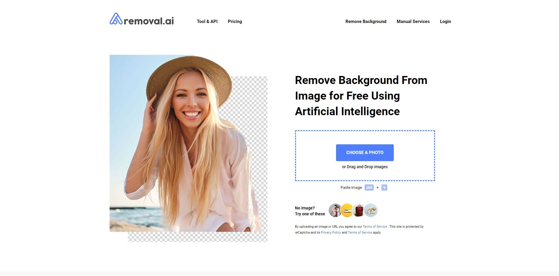 removal ai background remover home page with girl sample