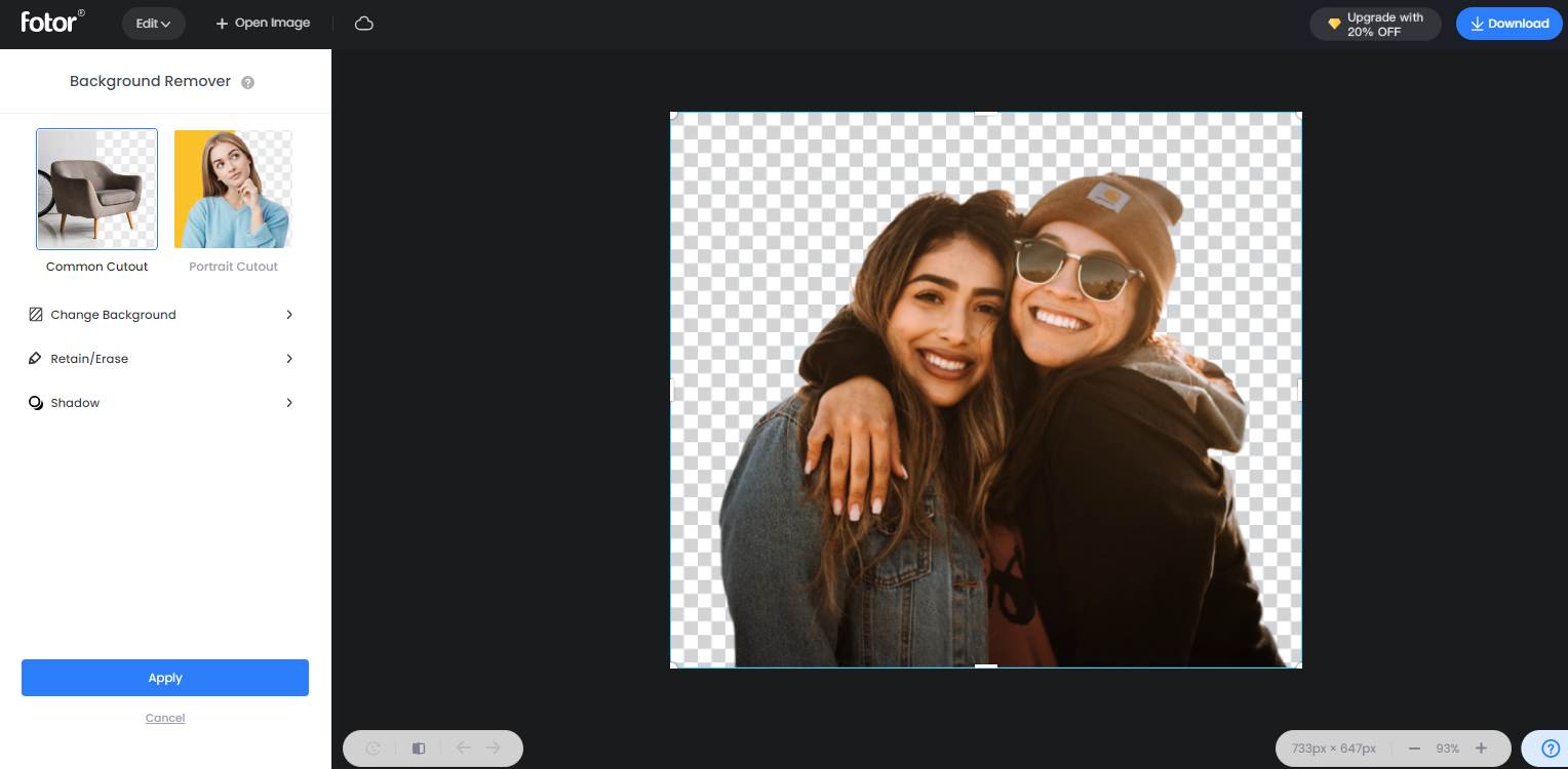 remove background from a photo with fotor
