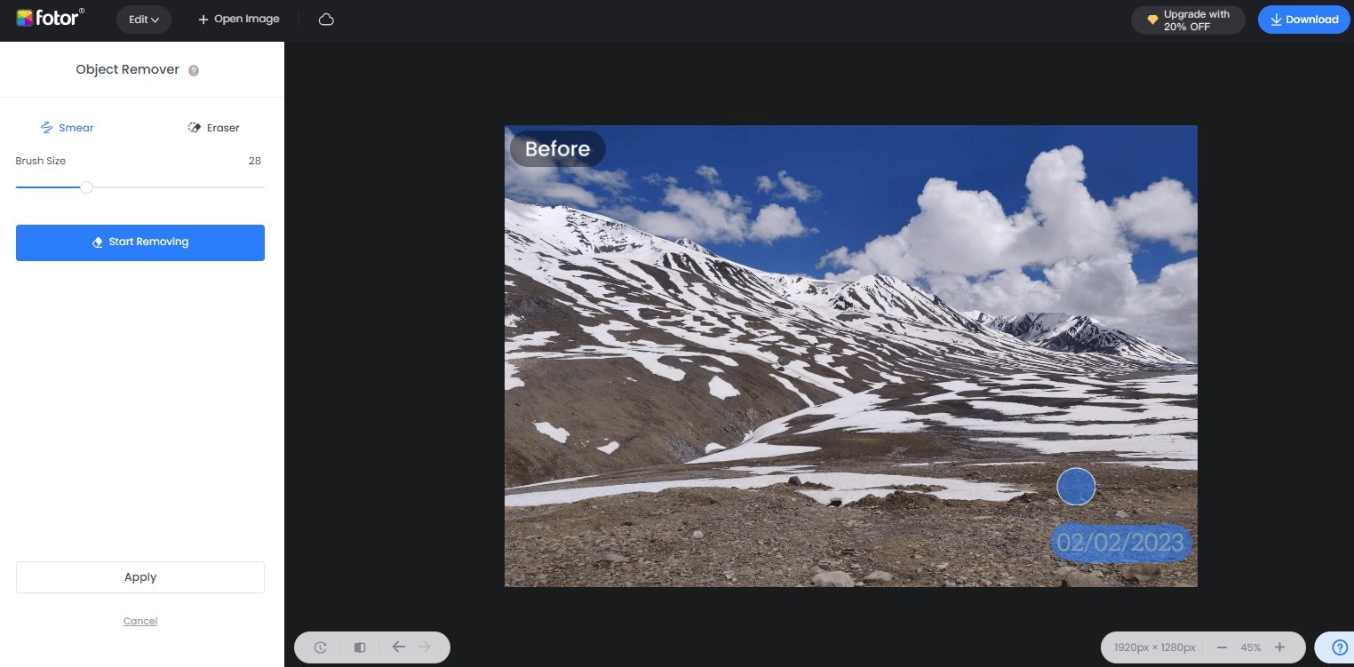 remove date from a photo with Fotor's object remover