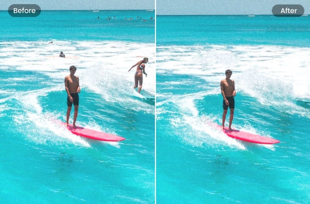 remove people from surfing images with Fotor object remover