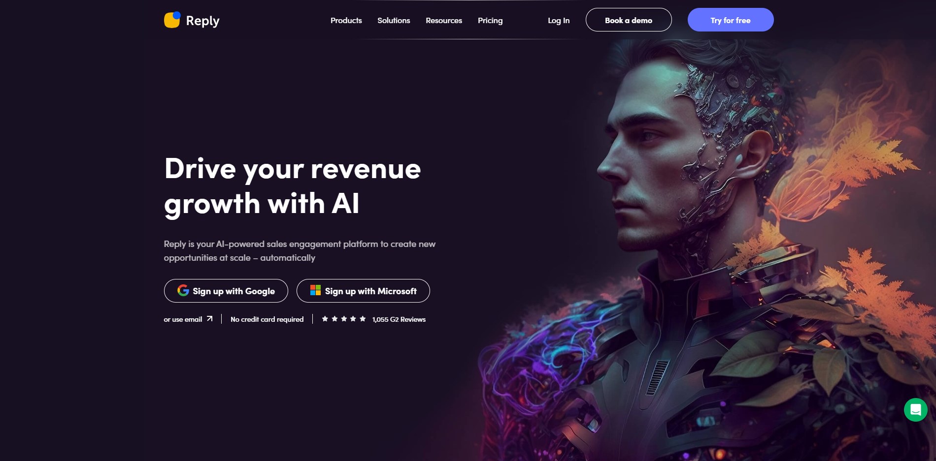 reply ai software home page with male sample
