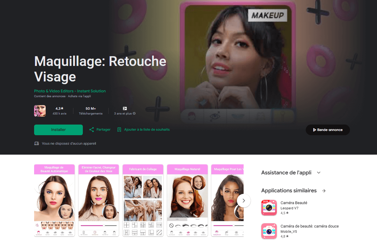 retouche visage IA de maquillage
