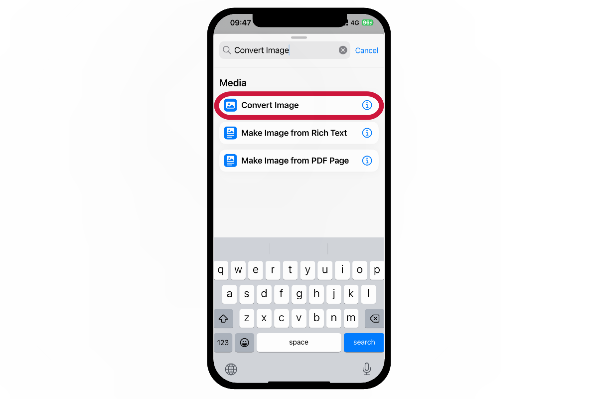 search convert image shortcut on iphone