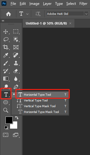 select the horizontal type tool in photoshop to curve text