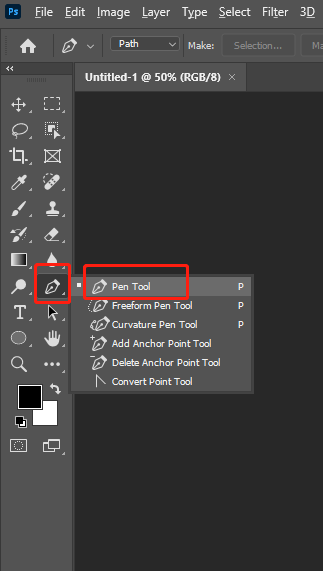 select the pen tool to curve text in photoshop