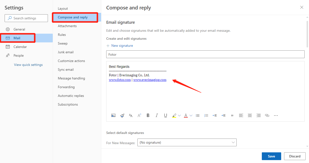 set up a signature in outlook.com