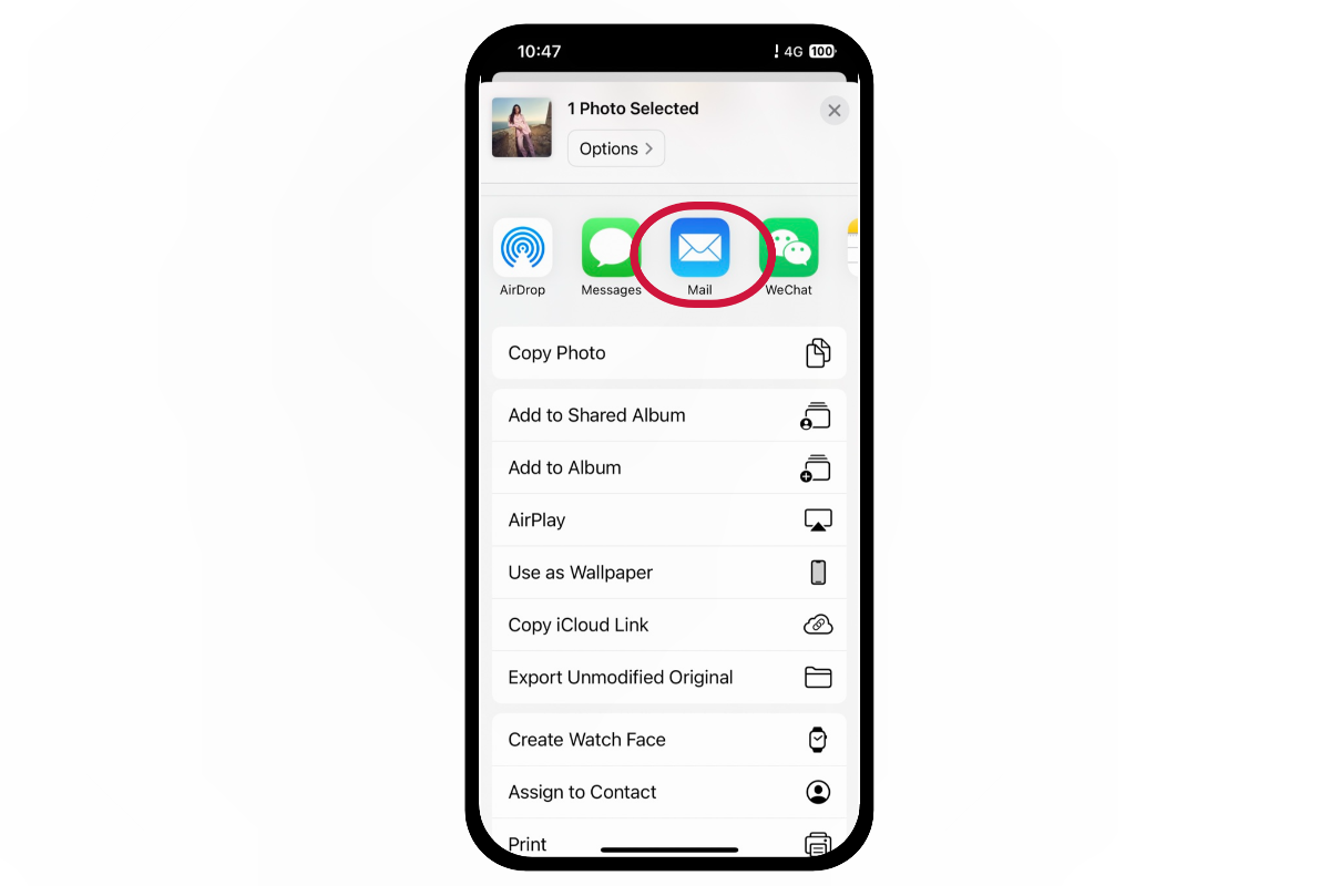 share image via mail in photos app on iphone