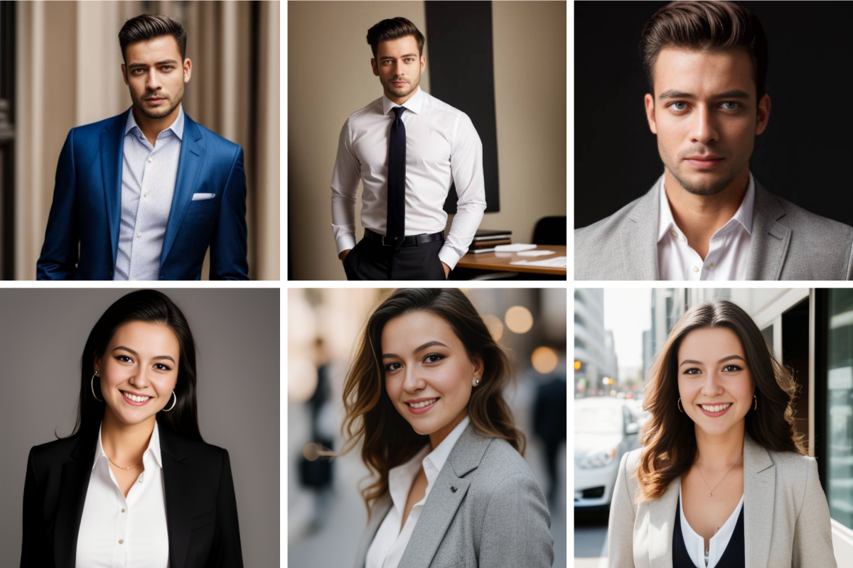 six professional corporate headshots of women and man