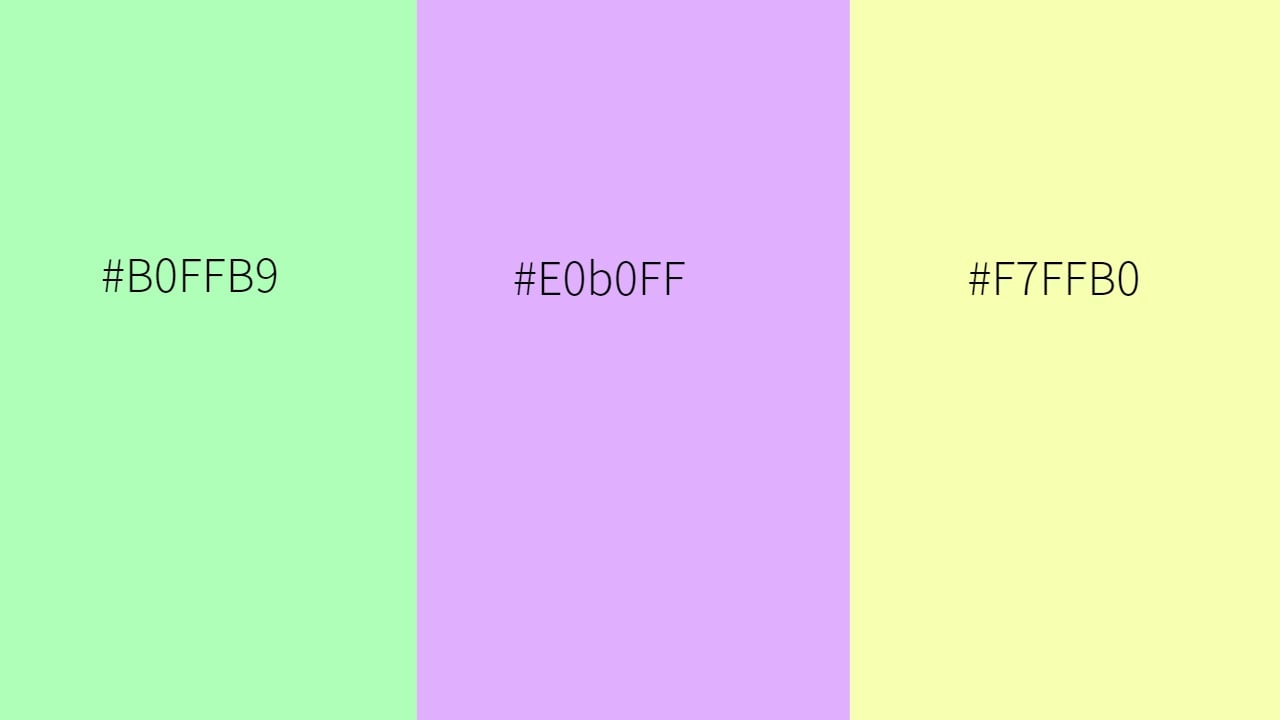 split complementary of b0ffb9, e0b0ff, and f7ffb0